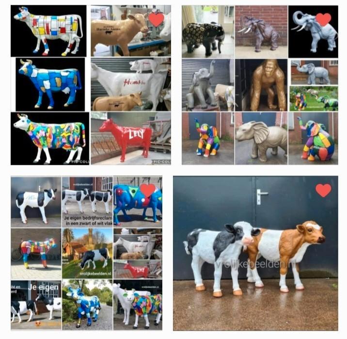 Koe beeld in de tuin, polyester koe, varken, tuinbeeld kalf, Tuin en Terras, Tuinbeelden, Nieuw, Dierenbeeld, Kunststof, Ophalen