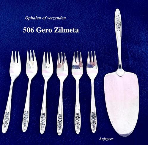 Verzenden kan Gero Zilmeta 506 Taartschep + 6 Vorkjes rvs, Antiek en Kunst, Antiek | Bestek, Ophalen