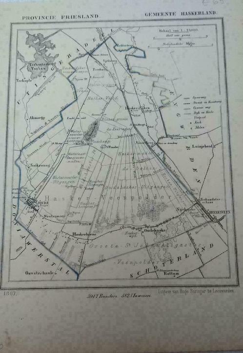 16/ Haskerland Joure / Oudehaske/ Sijthuizen Kuyper FR 1867, Antiek en Kunst, Kunst | Litho's en Zeefdrukken, Ophalen of Verzenden