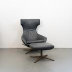 1 Leolux Caruzzo PLUS Fauteuil + Voetenbank Antraciet - Leer, Huis en Inrichting, 75 tot 100 cm, Ophalen of Verzenden, Zo goed als nieuw
