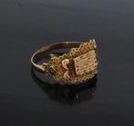 Antieke 14k gouden monogram zegel ring filigrain ca. 1880, Ophalen of Verzenden, Goud, Ring, Met edelsteen