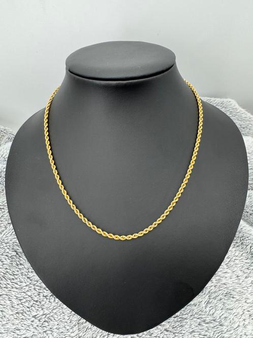 14 kt. geelgouden collier, koordschakel, 44 cm, Sieraden, Tassen en Uiterlijk, Kettingen, Zo goed als nieuw, Goud, Geel, Ophalen of Verzenden
