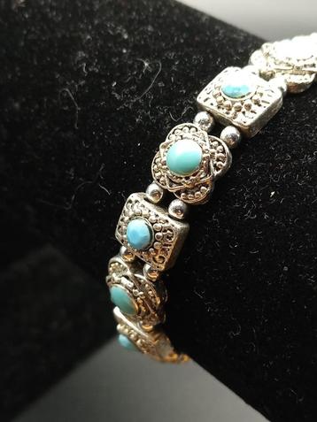  Vintage Stijl Zilveren Armband met Turquoise Accenten  beschikbaar voor biedingen