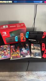 Nintendo Switch met 4 controllers en 4 spellen, Spelcomputers en Games, Ophalen, Zo goed als nieuw, Met 3 controllers of meer