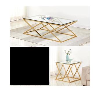 Luxe gouden salontafel + bijzettafel met glans beschikbaar voor biedingen