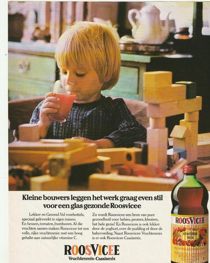 Retro reclame 1978 Roosvicee limonade jongetje met blokken, Verzamelen, Retro, Overige typen, Verzenden
