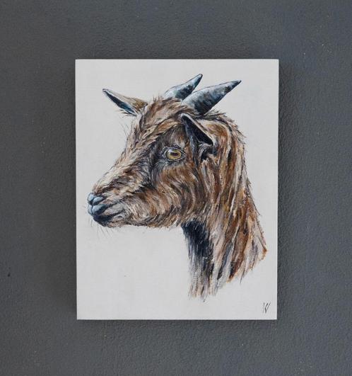 Schilderij Bok/Geit op hout, Antiek en Kunst, Kunst | Schilderijen | Modern, Verzenden