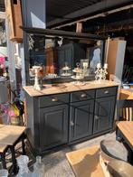 Prachtig mat zwart dressoir van vol hout met houten bovenbla, Verzenden, Zo goed als nieuw, 25 tot 50 cm