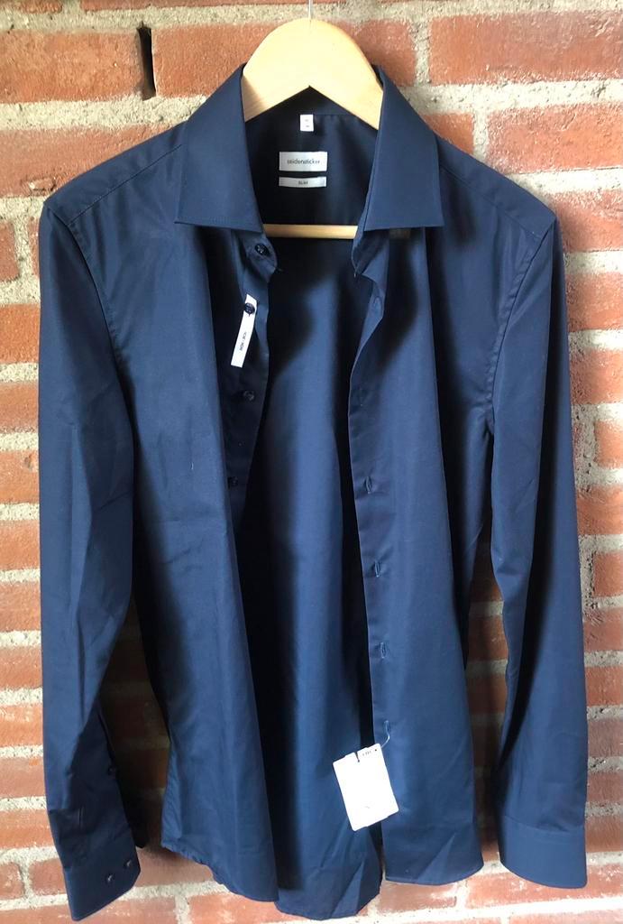 Nieuw Seidensticker Slim Donkerblauw hemd Mt 38 (S), Kleding | Heren, Overhemden, Zo goed als nieuw, Blauw, Ophalen of Verzenden