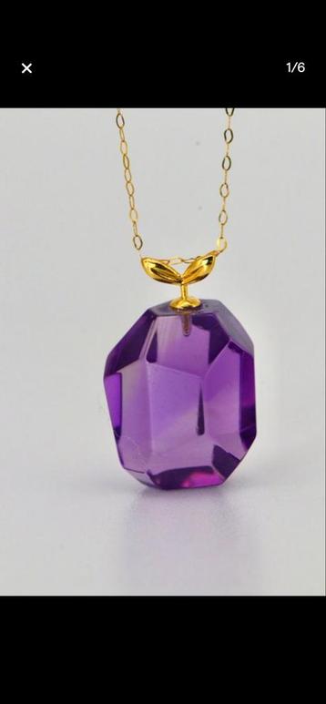 18K Gouden Ketting met Amethist - 45cm beschikbaar voor biedingen