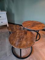 Huus salontafel set van 3 mangohout industrieel, Huis en Inrichting, Tafels | Salontafels, Ophalen, 50 tot 100 cm, Rond, 50 tot 100 cm