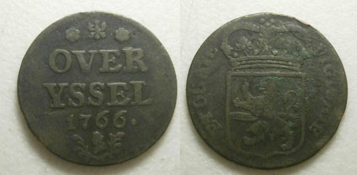 23] Overijssel Duit 1766, Postzegels en Munten, Munten | Nederland, Losse munt, 1 cent, Vóór koninkrijk, Ophalen of Verzenden