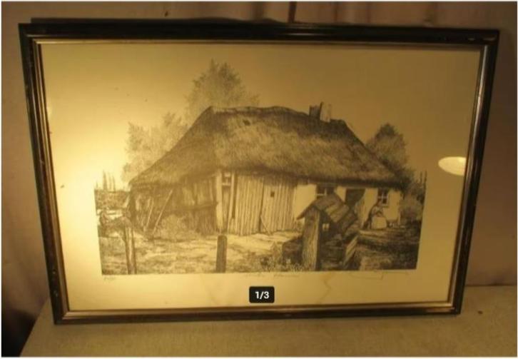 Mooie Litho 'Het Huis van Mieke Hannes' - Gesigneerd, Antiek en Kunst, Kunst | Litho's en Zeefdrukken, Ophalen of Verzenden