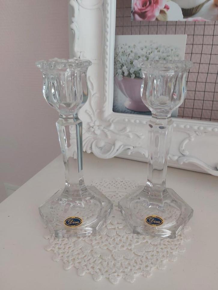 2 Diva kristal kristallen kandelaars kaarshouders gemerkt, Huis en Inrichting, Woonaccessoires | Kandelaars en Kaarsen, Zo goed als nieuw