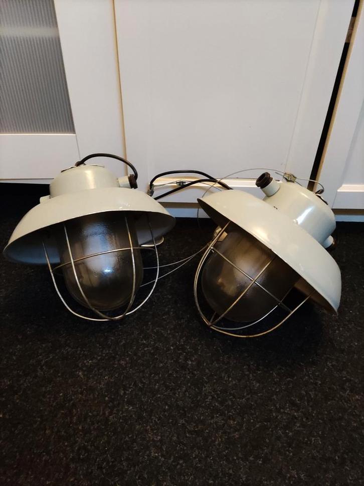 Industriële Hanglampen - Voormalige Gaslampen, Huis en Inrichting, Lampen | Vloerlampen, Gebruikt, Minder dan 100 cm, Glas, Metaal