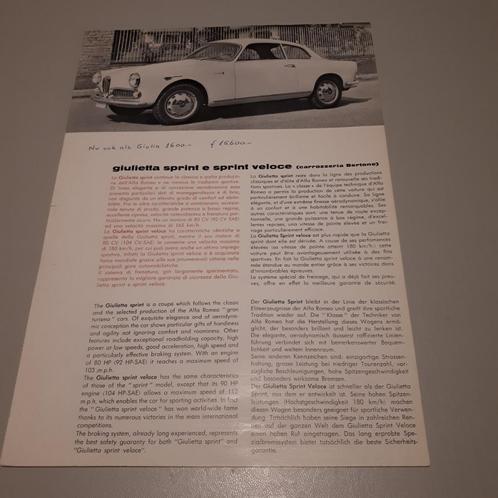 ALFA ROMEO GIULIETTA SPRINT E SPRINT VELOCE BROCHURE, Boeken, Auto's | Folders en Tijdschriften, Zo goed als nieuw, Alfa Romeo