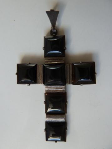 Antieke art deco hanger Kruis, rookkwarts stenen, jaren '20 beschikbaar voor biedingen