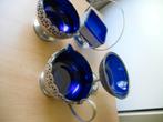 4 verzilverde schaaltjes + 4 kaarsenhouders kobalt blauw, Ophalen of Verzenden, Huis en Inrichting