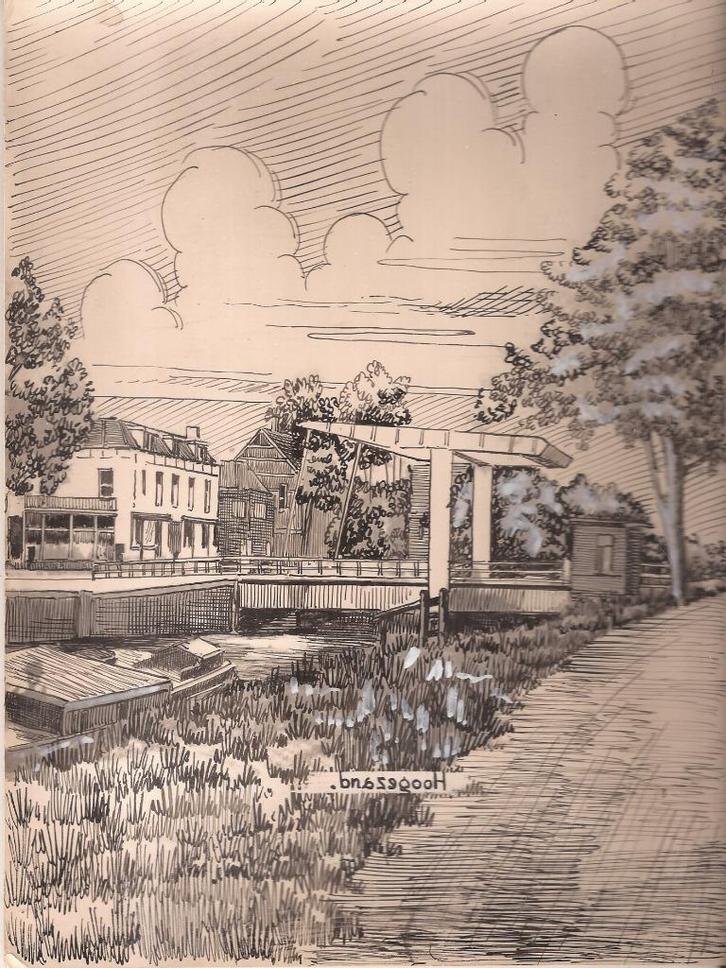 Hoogezand tekening Brug Sievers 50/60er jaren, Antiek en Kunst, Kunst | Tekeningen en Foto's, Ophalen of Verzenden