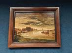 Olieverf schilderij met rivierlandschap en wolkenluchten, Antiek en Kunst, Kunst | Schilderijen | Klassiek, Ophalen of Verzenden