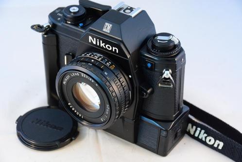 Nikon EM met 50mm/1.8 E-Series en MD-E motorwinder TOP STAAT, Audio, Tv en Foto, Fotocamera's Analoog, Gebruikt, Spiegelreflex