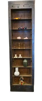 Oude steenvorm mal vintage letterbak metaal met hout vitrine, Ophalen