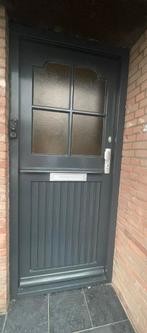 Houten Voordeur antraciet, Doe-het-zelf en Verbouw, Deuren en Horren, Ophalen, 80 tot 100 cm, 200 tot 215 cm, Glas