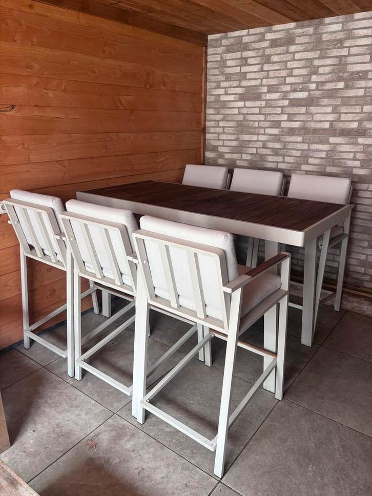 Luxe Hoge Tuinset - Bartafel met Barkrukken, Tuin en Terras, Tuinsets en Loungesets, Zo goed als nieuw, Tuinset, Aluminium, 6 zitplaatsen