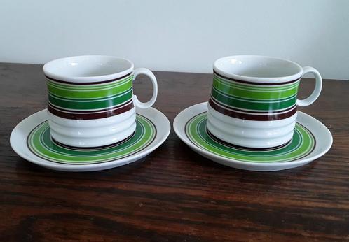 2 Vintage kop en schotels van Schwarzenhammer, groen, Huis en Inrichting, Keuken | Servies, Zo goed als nieuw, Kop(pen) en/of Schotel(s)
