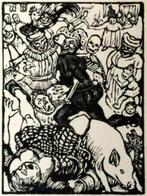 Robert Budzinski (1876-1955) Houtsnede 'Carnaval met Uilensp, Antiek en Kunst, Verzenden