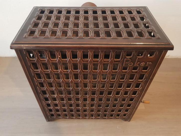 Houtkachel, bruin geëmailleerd, goed werkend, Huis en Inrichting, Kachels, Gebruikt, Houtkachel, Hout, Ophalen