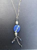 Zilverkleurige Halsketting met blauwe steen, Met hanger, Gebruikt, Blauw, Ophalen of Verzenden