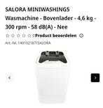 Salora Miniwashing5 - Slechts 1 maand gebruikt!, Witgoed en Apparatuur, Wasmachines, Minder dan 1200 toeren, 4 tot 6 kg, Bovenlader
