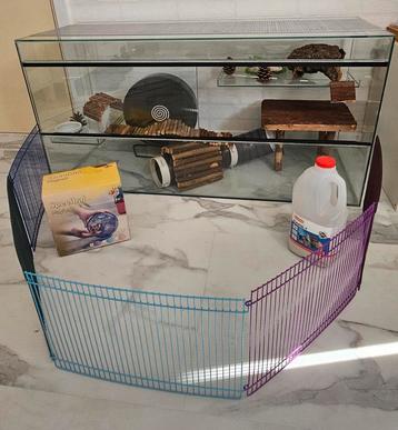 kooi glazen terrarium 100x40x50 (dwerg) hamster leuk geheel beschikbaar voor biedingen