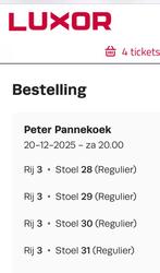 4 Kaarten peter pannekoek 20/12 rotterdam, Tickets en Kaartjes, Twee personen, December
