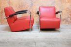 ZGANieuw! 2 rode leren Leolux Scylla design fauteuils, Leolux, Leolux, Design, 75 tot 100 cm