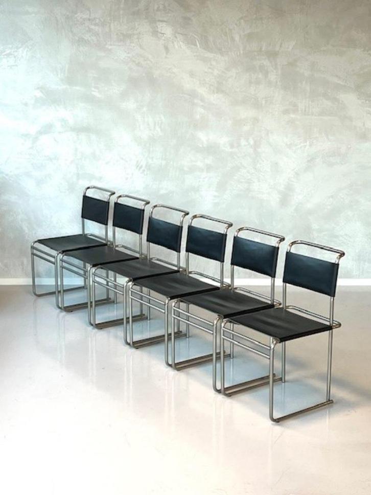 Tecta B40 eetkamerstoelen 4x Marcel Breuer design Bauhaus, Huis en Inrichting, Stoelen, Gebruikt, Vier, Leer, Metaal, Zwart, Ophalen of Verzenden