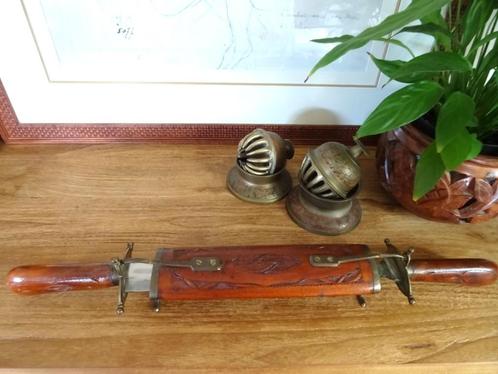 India antiek, vleesmes en vork in handcarved houten foedraal, Antiek en Kunst, Kunst | Niet-Westerse kunst, Verzenden