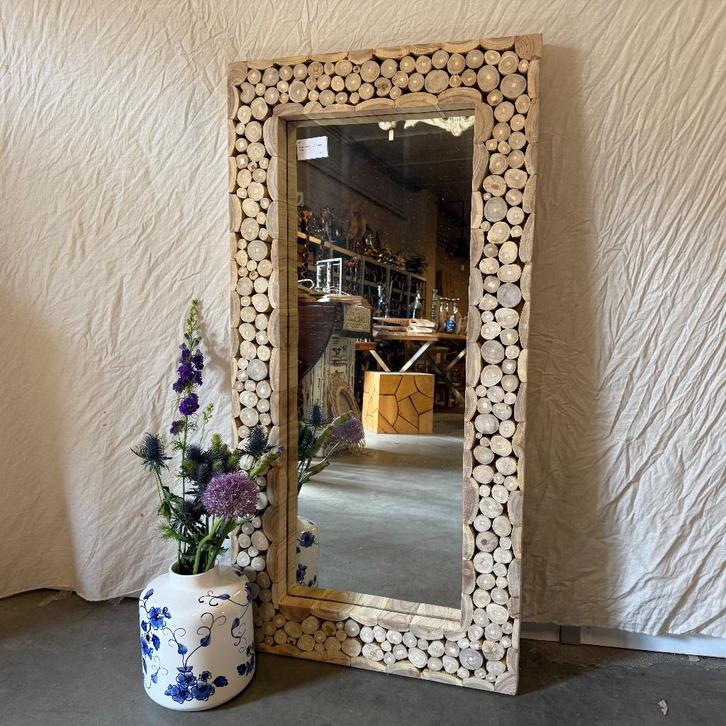 Spiegel – massief teak lijst - 120 x 60 cm - TTM Wonen, Huis en Inrichting, Woonaccessoires | Spiegels, Nieuw, 50 tot 75 cm, 100 tot 150 cm