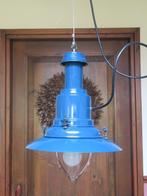 Vintage Uccello stijl blauwe emaillen hanglamp, Ophalen of Verzenden, Zo goed als nieuw, Glas, Minder dan 50 cm