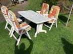 Tuinset  Hartman compleet 4stoelen + kussens + grote tafel, Ophalen, 4 zitplaatsen, Kunststof, Gebruikt