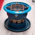 Emaille petroleumstel, 3-pits met onderbord, kleur blauw, Ophalen