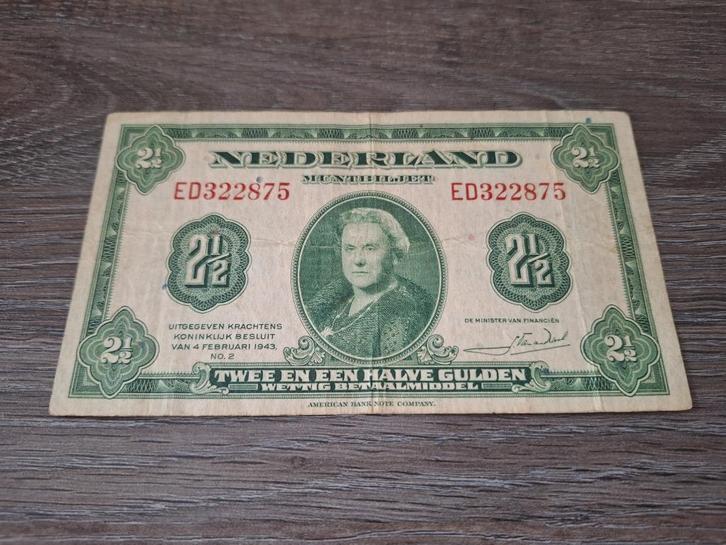 Biljet 2,5 gulden 1943, Wilhelmina, Postzegels en Munten, Bankbiljetten | Nederland, 1 gulden, Ophalen of Verzenden