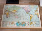 Grote vintage wereldkaart poster 220 cm, Antiek en Kunst, Ophalen, Aardrijkskunde