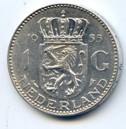 Nederland 1 Gulden 1955, Postzegels en Munten, Munten | Nederland, 1 gulden, Koningin Juliana, Zilver, Ophalen of Verzenden