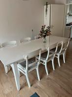 Eettafel gebroken wit met 6 stevige stoelen 90 bij 220, Huis en Inrichting, Complete eetkamers, Ophalen of Verzenden, Gebruikt