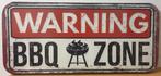 Warning BBQ Zone barbecue XXL metalen reclamebord wandbord