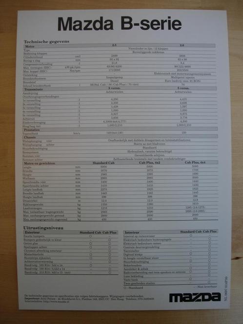 Mazda B-Serie Technische Specificatie Brochure 1997 Pick-up, Boeken, Auto's | Folders en Tijdschriften, Zo goed als nieuw, Mazda