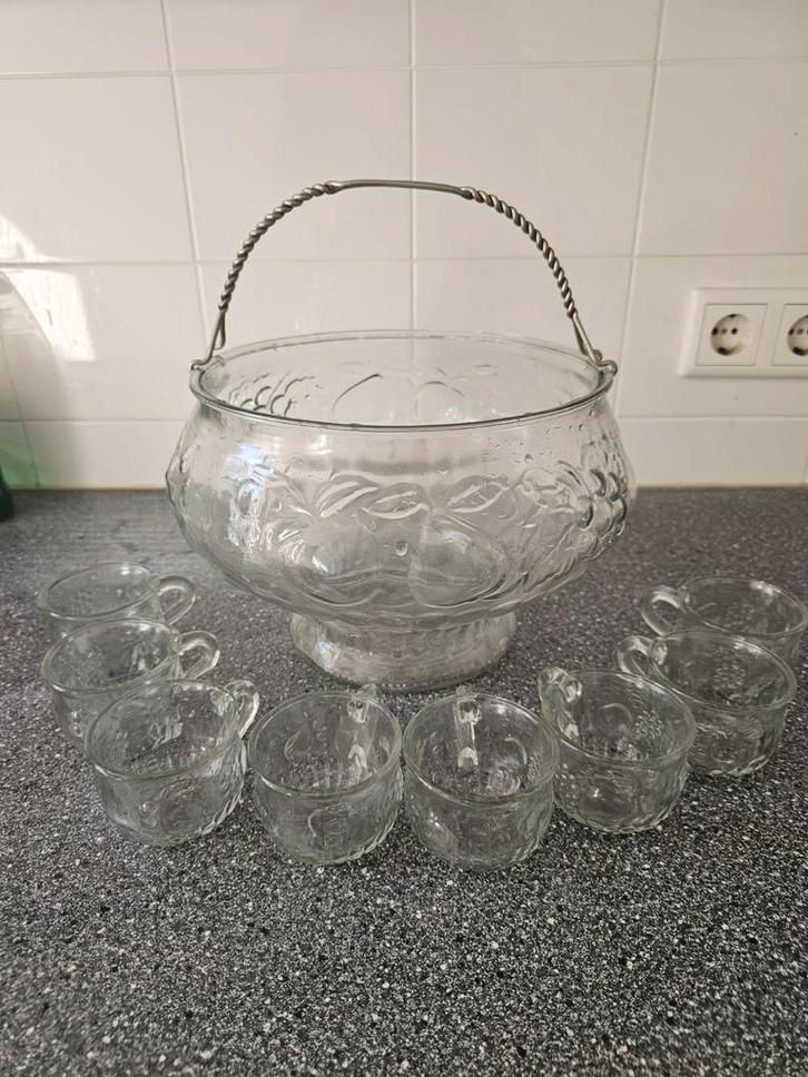 Vintage Glazen Punch Bowl Set, Antiek en Kunst, Antiek | Glas en Kristal, Ophalen of Verzenden