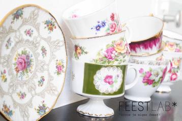 Brocante bloemetjes servies huren tot wel 200 pers bruiloft beschikbaar voor biedingen
